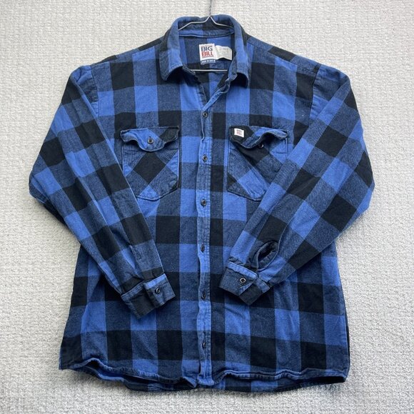Big Bill Men’s L Plaid Brawny Blue Work Flannel Shirt Heavyweight Made In USA ** - Picture 1 of 16